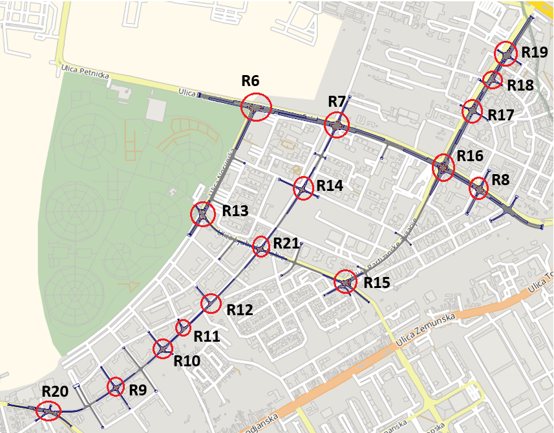 PTV Balance network view of a coordinated group of intersections